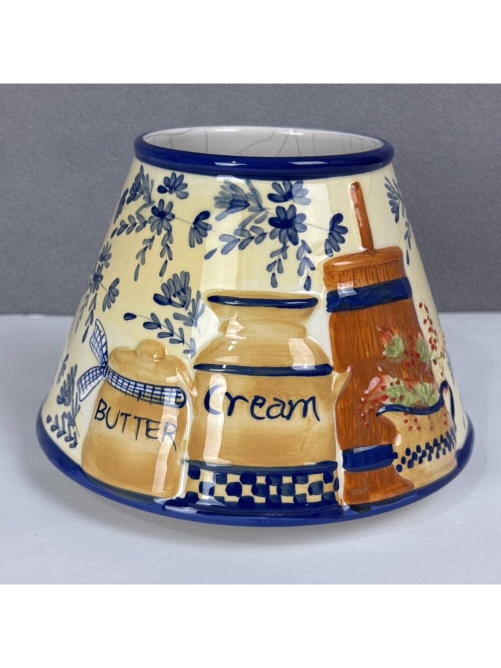 Yankee Candle Large Topper Country Butter Churn Cream Blue Tan shade farmhouse